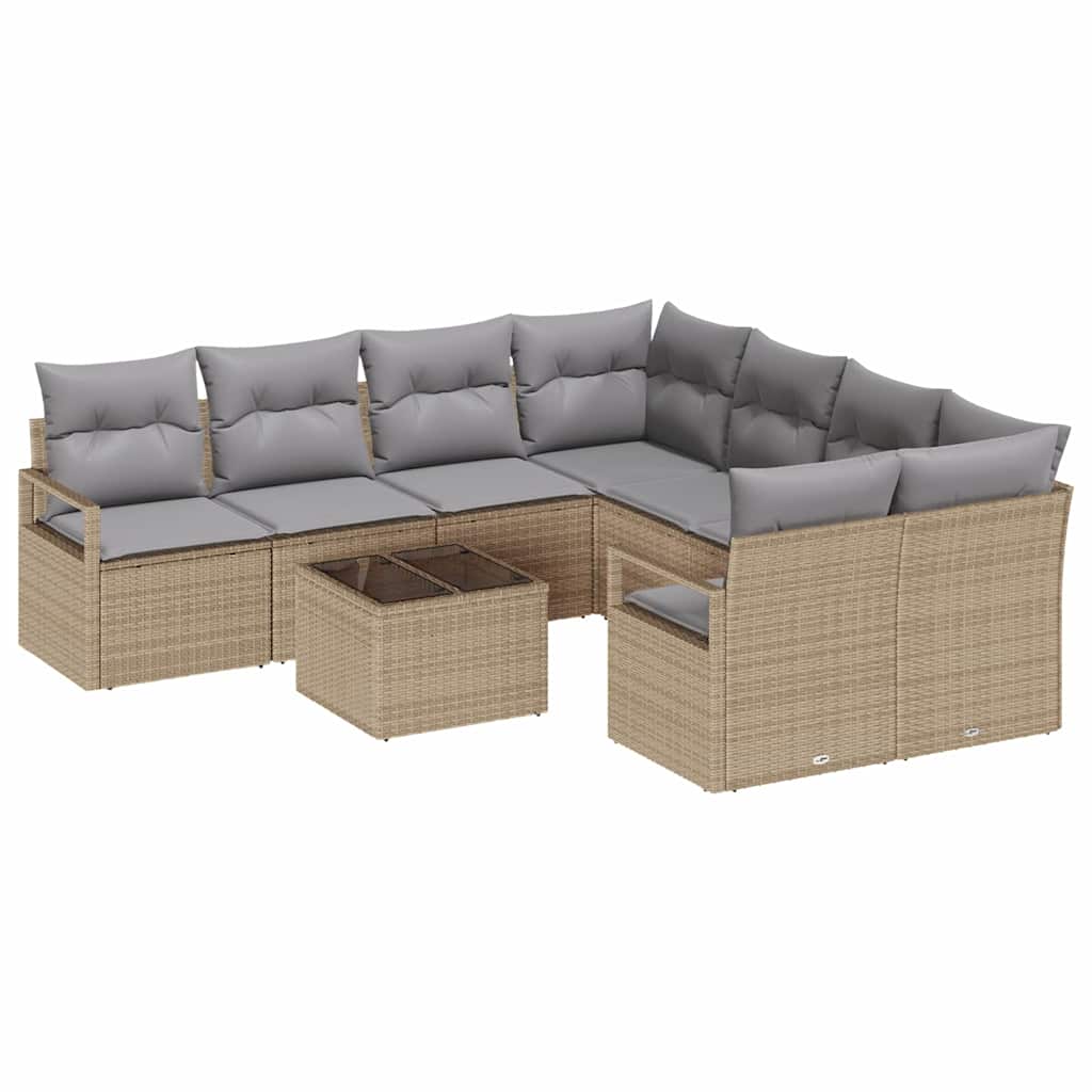 vidaXL Juego de Sofá con cojín 9 pcs Beige y gris ratán sintético