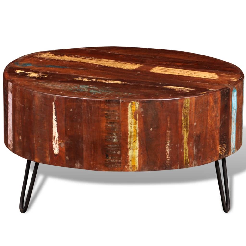 vidaXL Mesa de centro redonda madera maciza reciclada Mesita de Salón o Comedor o Auxiliar Mesa de Café Meuble Salón