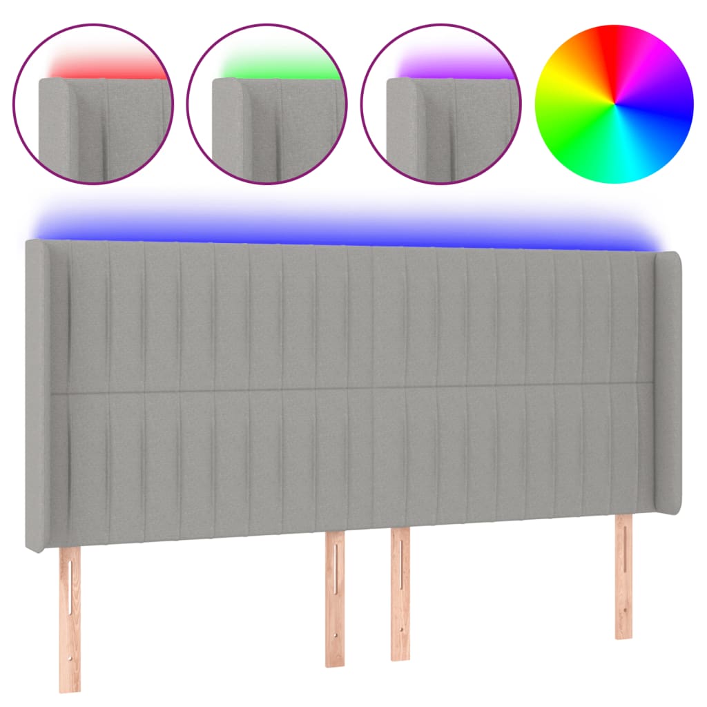 vidaXL Cabecero con LED de tela gris claro 163x16x118/128 cm