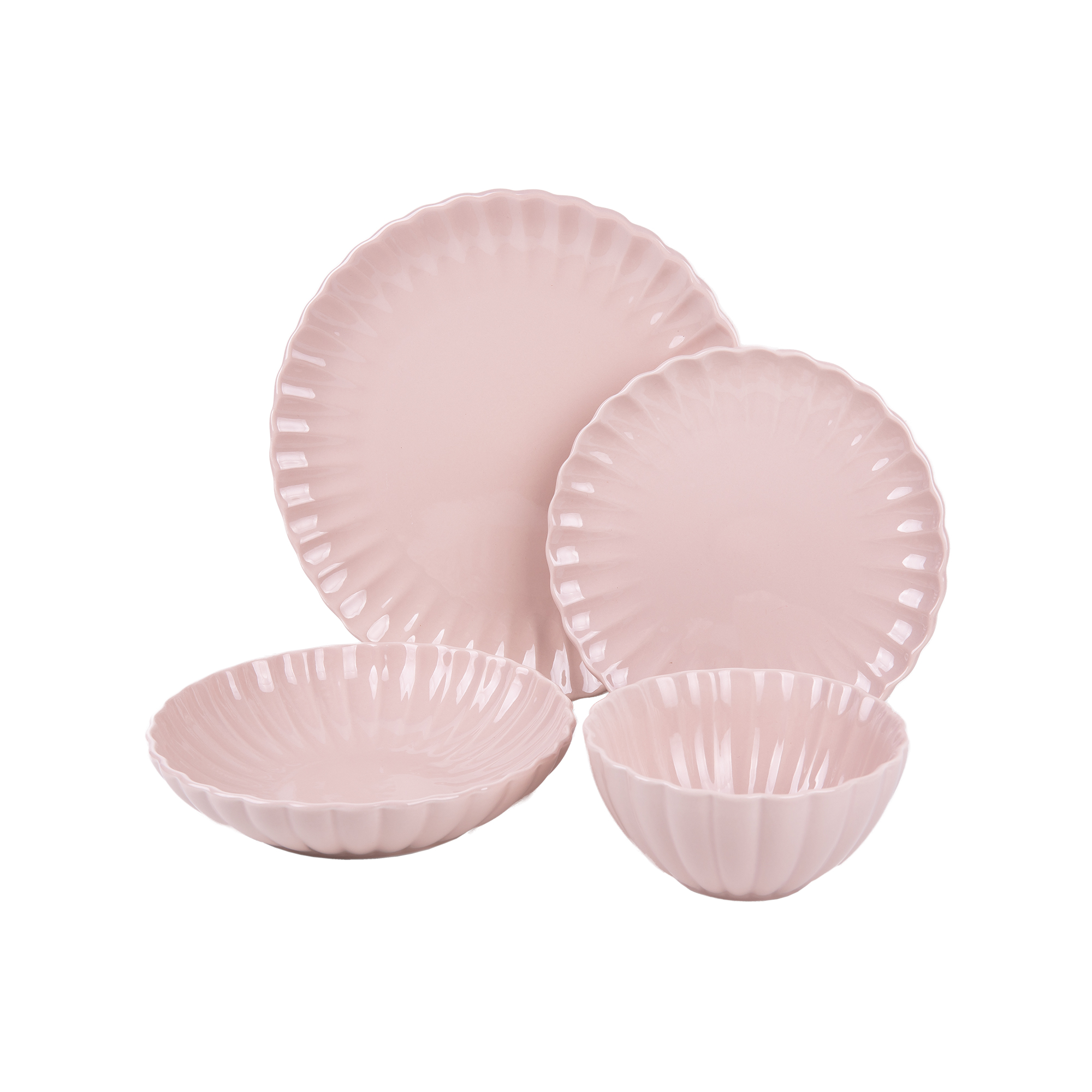 Cofan Vajilla de porcelana esmaltada en color rosa nude | Juego de 16 piezas | Diseño en relieve | Apta para lavavajillas_ microondas y horno
