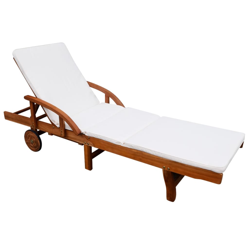 Vidaxl Tumbona de Madera Maciza de Acacia con Cojín