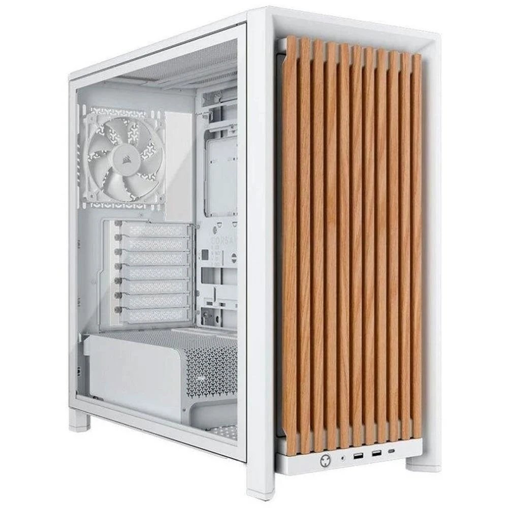 Corsair - Caja para PC Frame 4000D Wood RS de acero con panel lateral de vidrio templado y frontal en roble macizo, blanco, mid-tower para placas E-ATX y refrigeración extrema