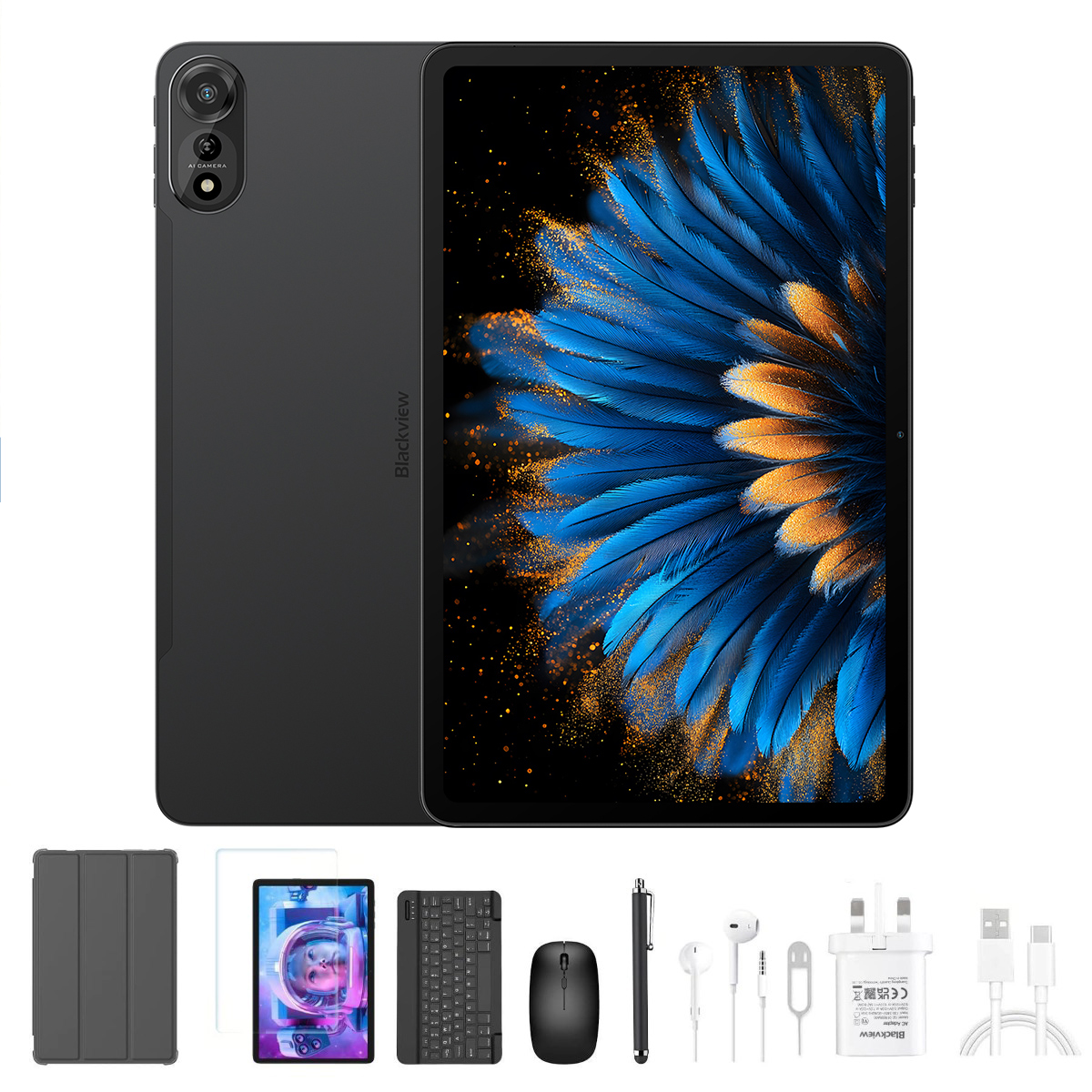 Blackview Mega 2 12" Tablet with Keyboard and Mouse, 12GB+256GB Games Tablet Android 15, 2.4K FHD+, 4G LTE,5G WiFi, 9000mAh Tablets PC