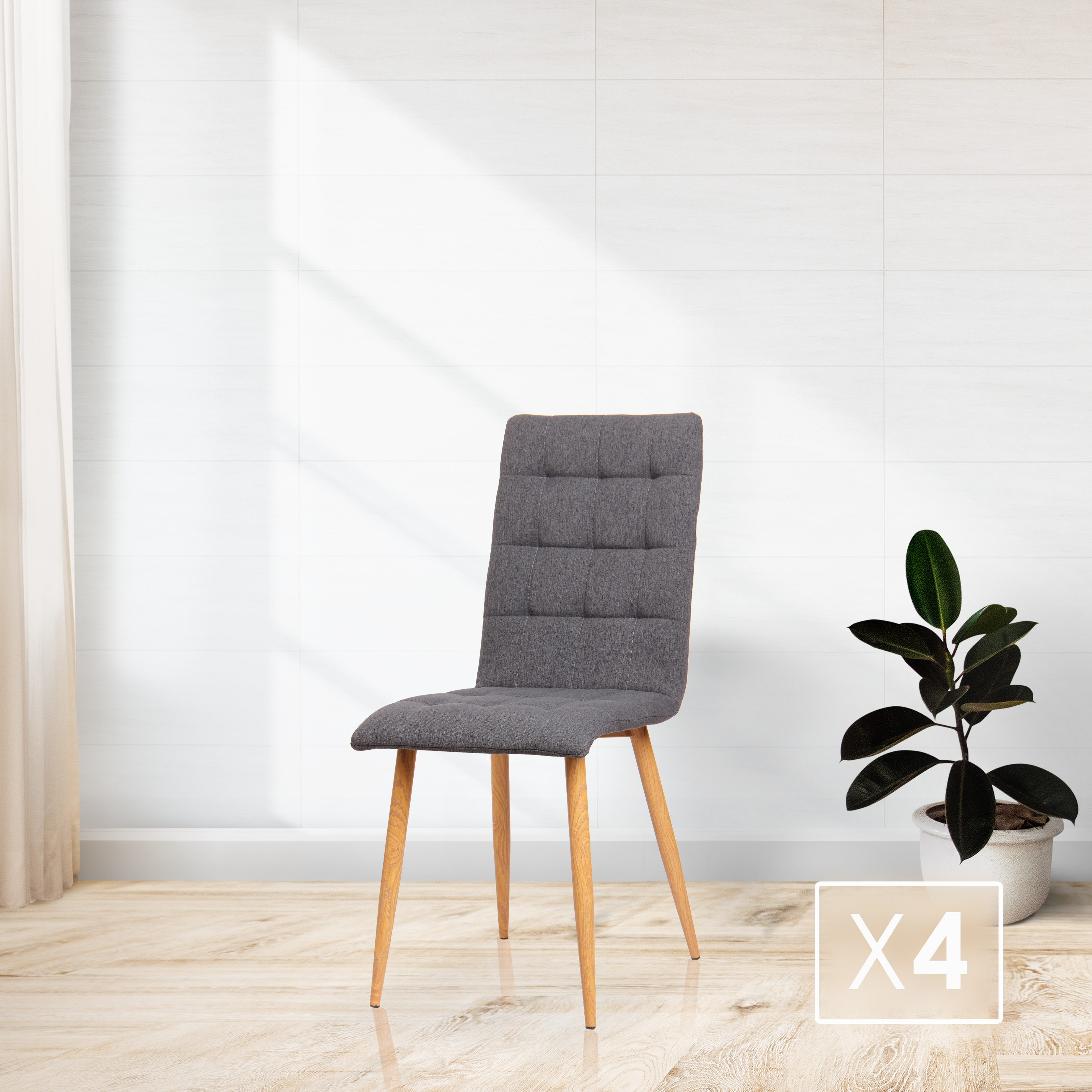 Furniture Style S.L. - Pack de 4 Sillas de Comedor Contemporáneas Modelo Nadia en Tonos Grises