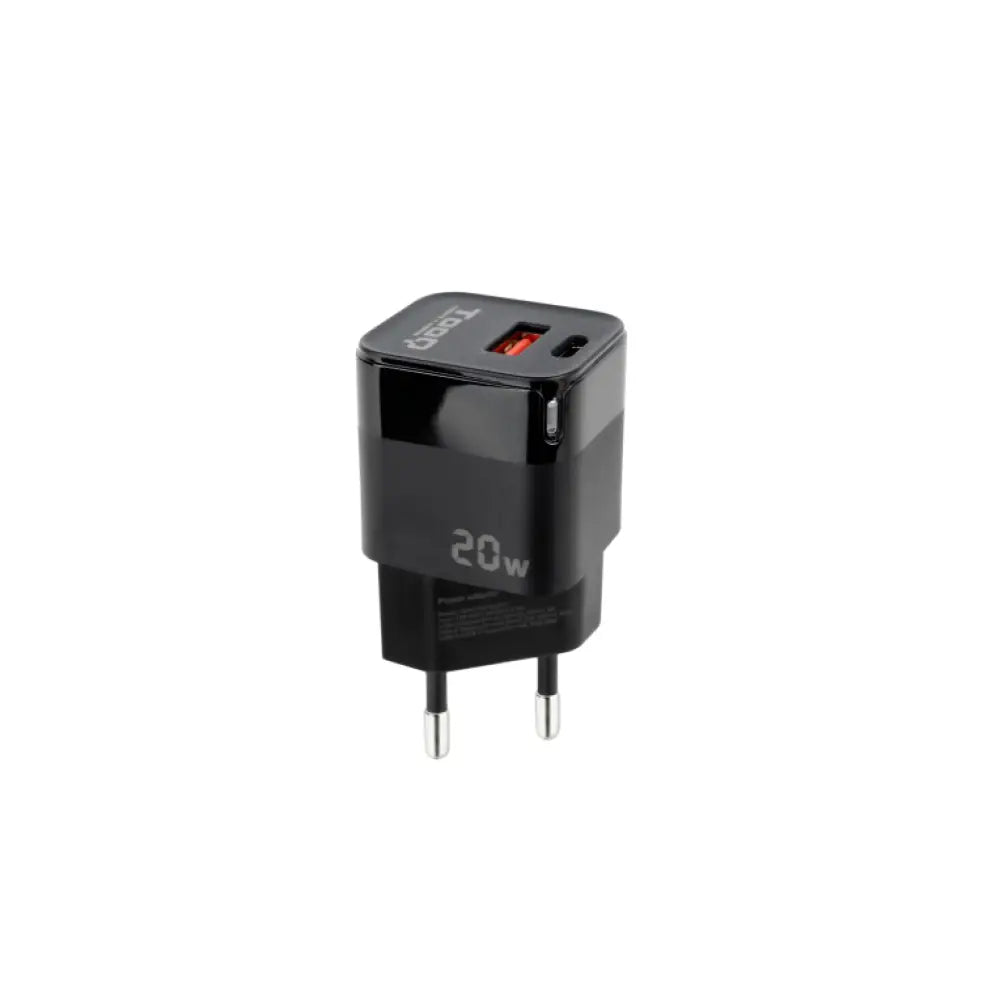 TooQ TQWC-QCPD20 Cargador de Pared USB-C/PD + USB-A/QC 20W Negro