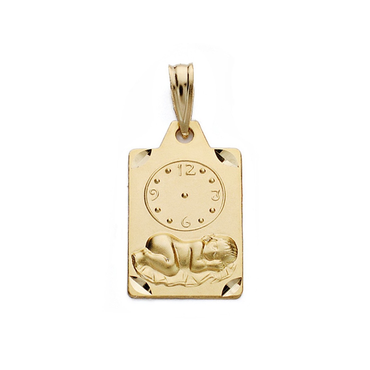 Medalla oro 18k niño reloj 19mm. rectangular esquinas redondeadas detalles tallados