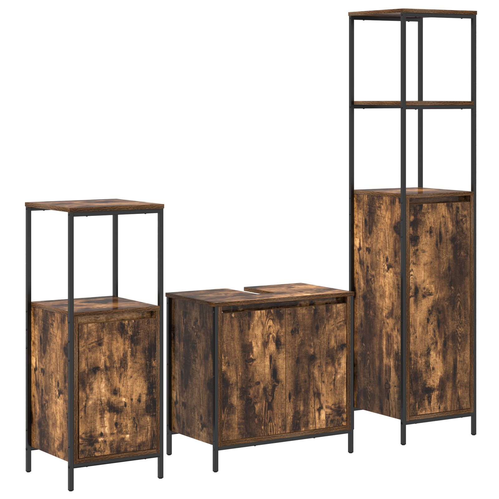 Set de muebles de baño de 3 piezas en roble ahumado y madera trabajada