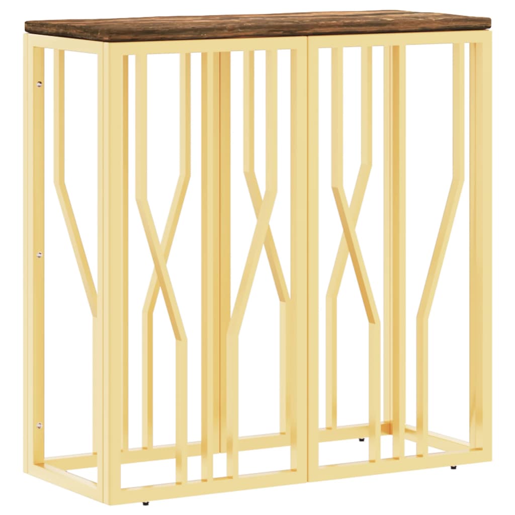 Mesa Consola Vidaxl Acero Inoxidable y Madera Maciza Reciclada Dorado