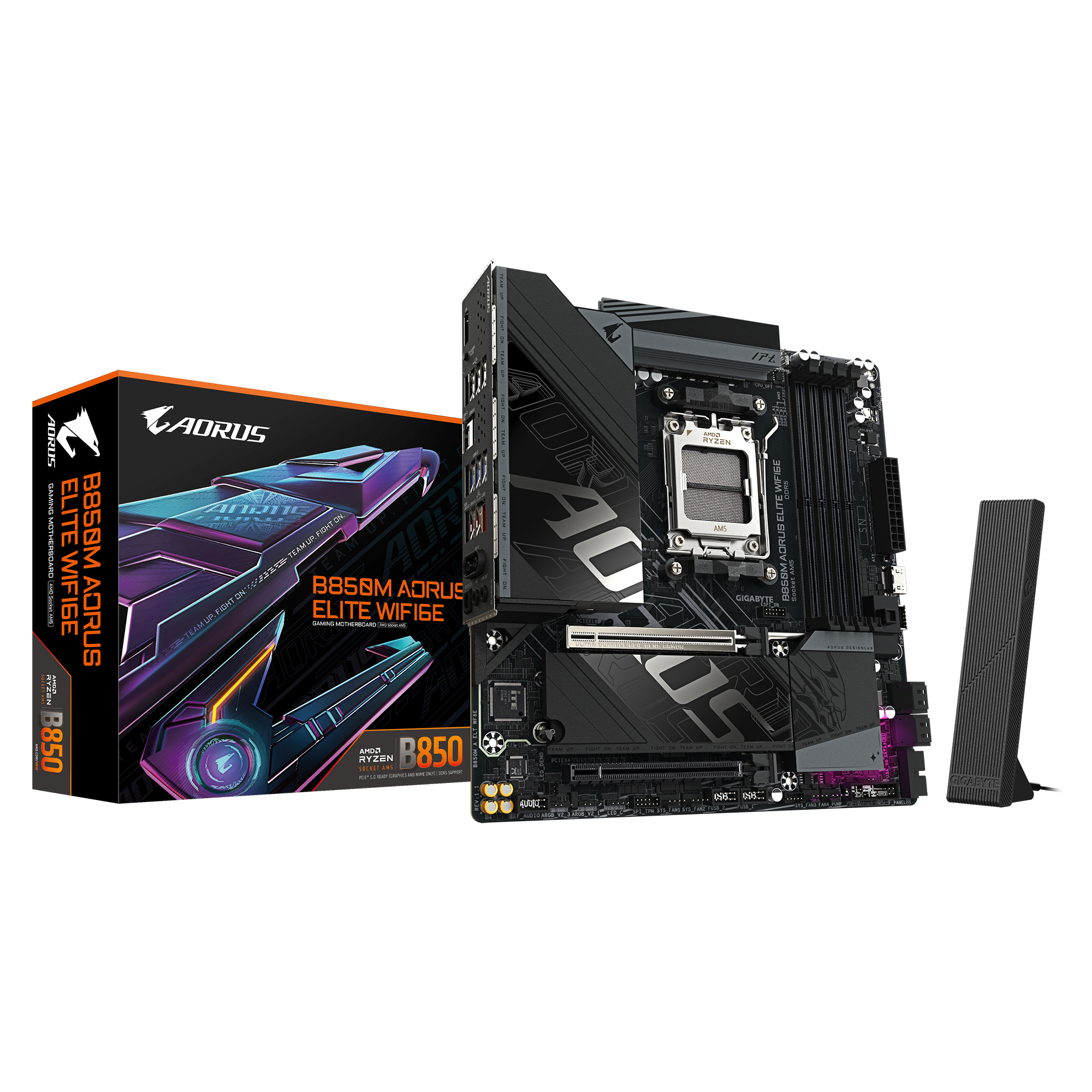 GIGABYTE B850M AORUS ELITE WIFI6E Placa base - Procesadores AMD Ryzen serie 9000, VRM digital de 12+2+2 fases, hasta 8200 MHz DDR5 (O.C.), 1x M.2 PCIe 5.0 + 1x M.2 PCIe 4.0, Wi-Fi 6E, LAN 2.5 GbE, USB 3.2 Gen 2