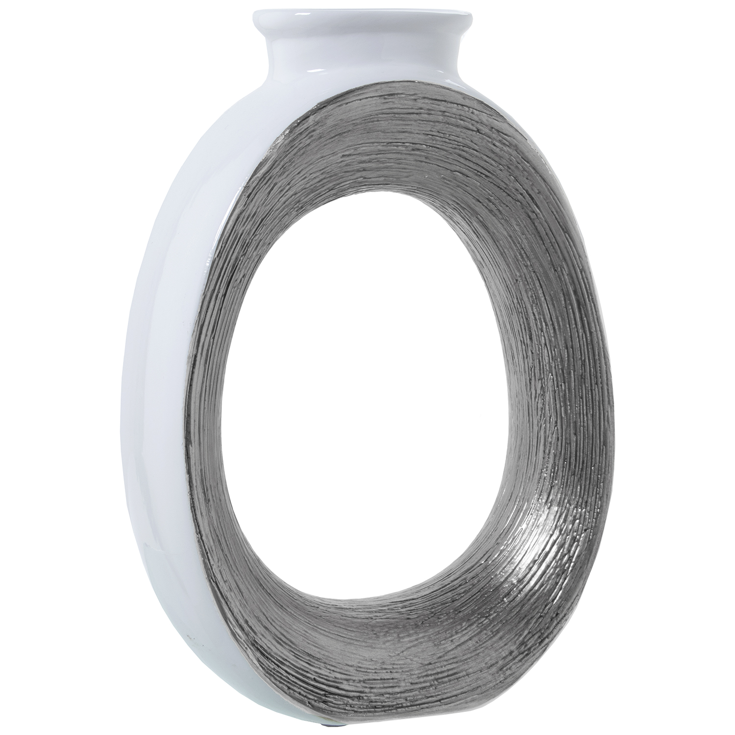 Jarron ceramica 37cm blanco, plata 25x10x37cm
