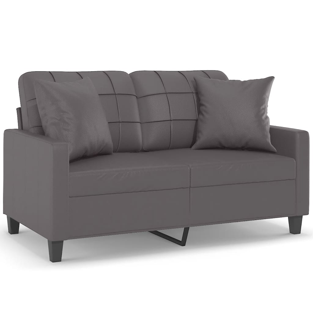 vidaXL Sofá de 2 plazas con cojines cuero sintético gris 120 cm