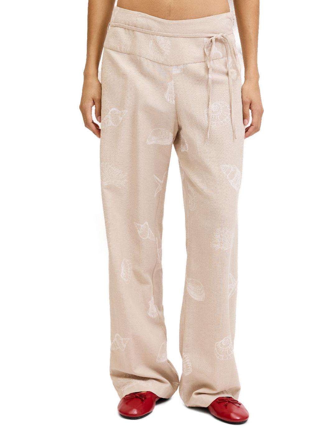 Pantalones JJXX Annika beige conchas de lino para mujer