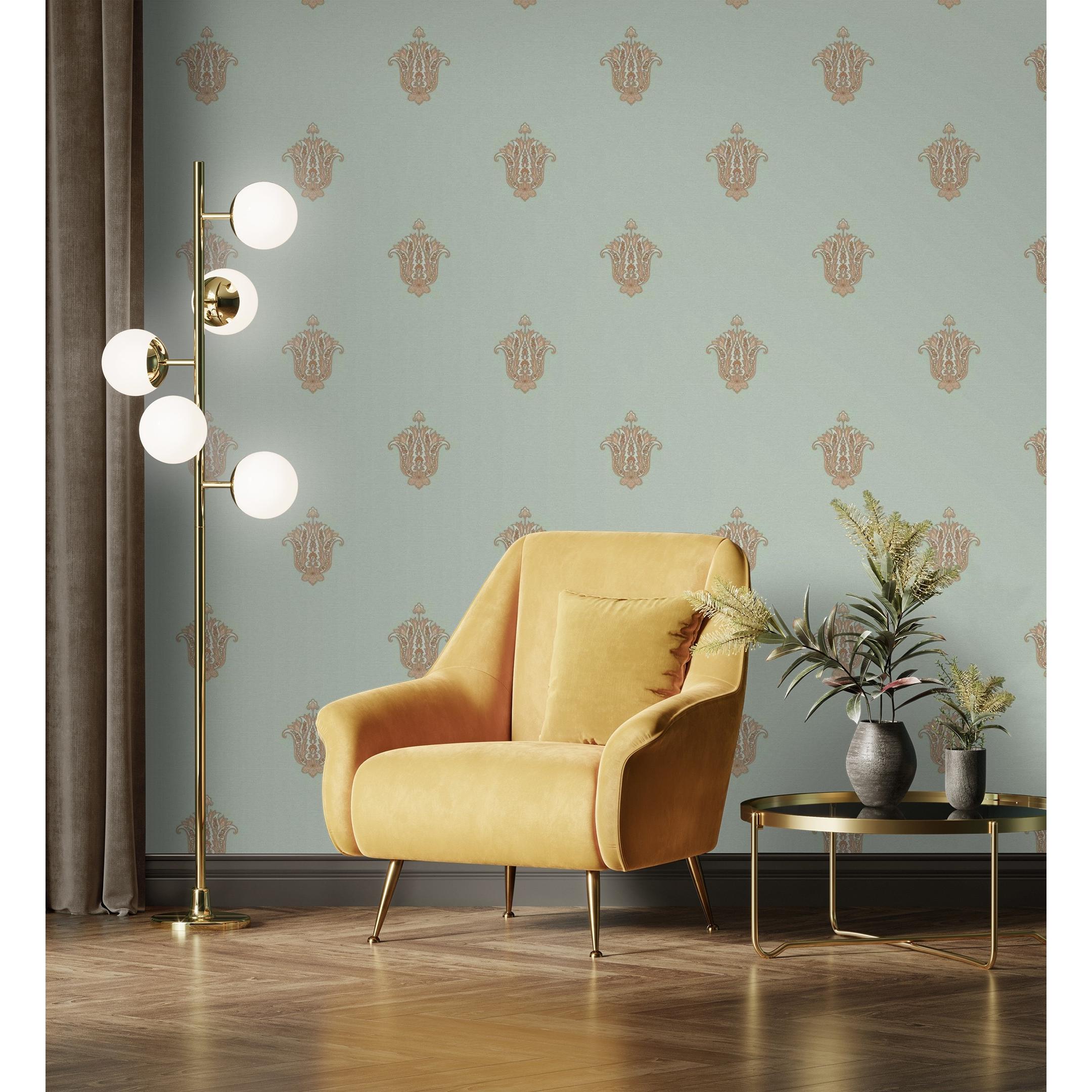 Papel pintado vinílico flor hindú con efecto textura de tela tejida en relieve - Alexander 676423 de GAULAN - Rollo de 10 m x 1,06 m