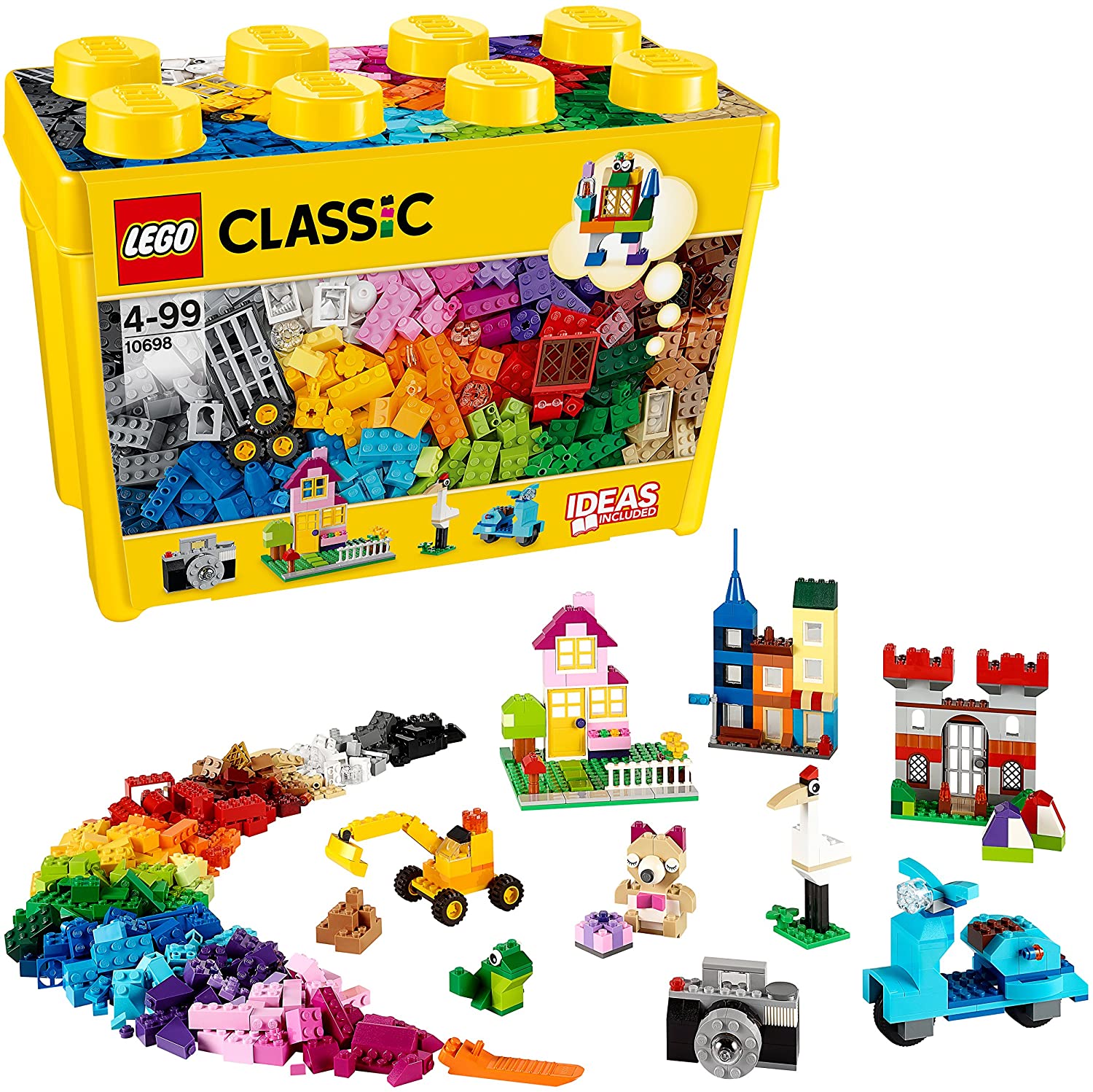 LEGO 10698 Classic Caja de Ladrillos Creativos Grande, 2 Bases Verdes, Animales, Casas y Coches de Juguete