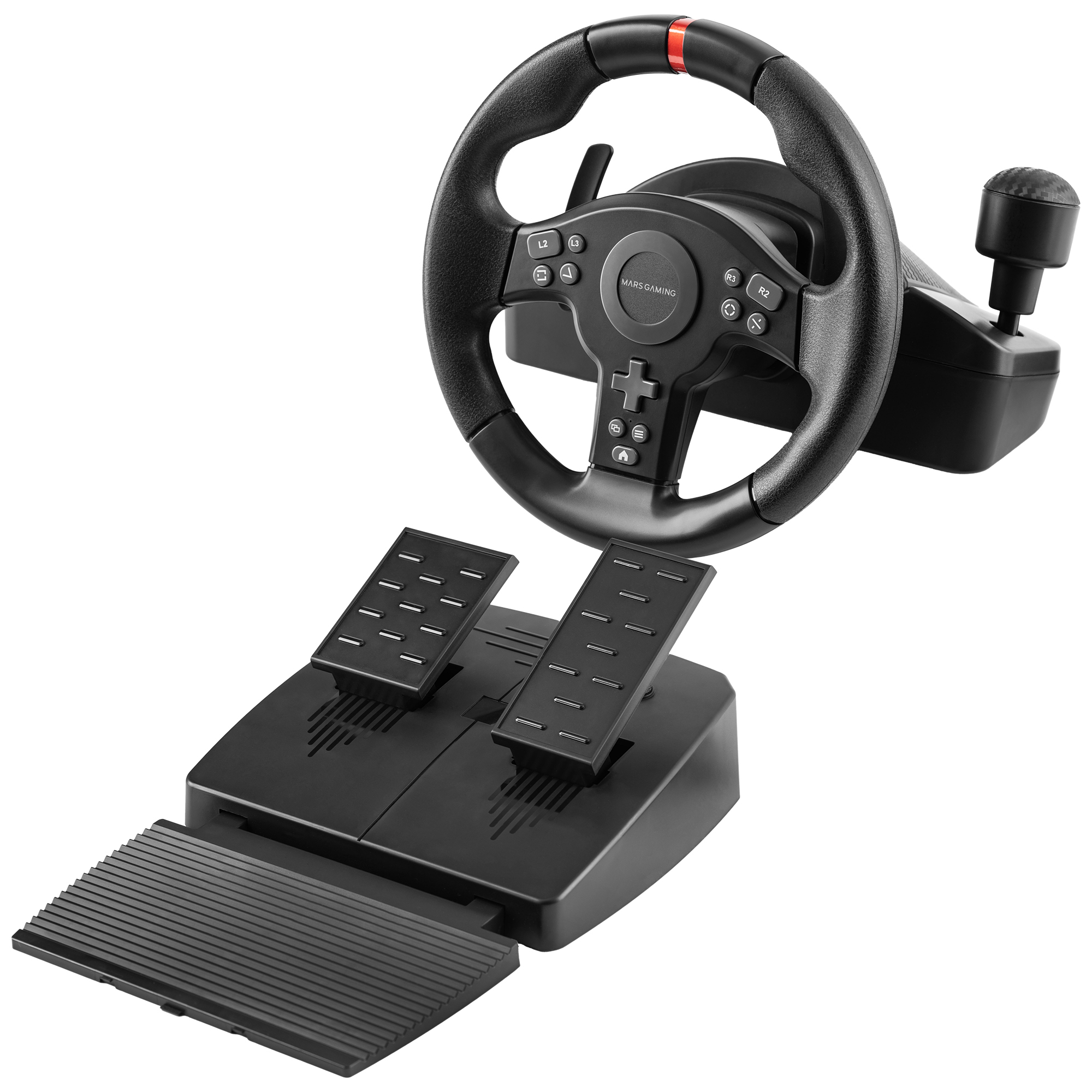 Mars Gaming MWH-RSXONE, Volante SimRacing, Zero Dead Zone y Giro 270°, Vibración DriveSense, Palanca Secuencial + Levas, Pedalera XL con Reposapiés, PC|PS3|PS4|Xbox One|Xbox Series X-S|Switch|Switch 2, Volante Gaming Negro o Blanco