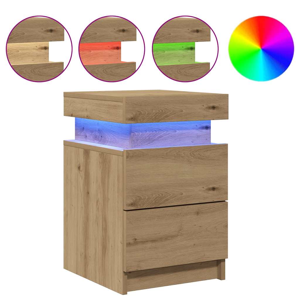 vidaXL Mesilla de noche con LED madera marrón roble 35x39x55 cm