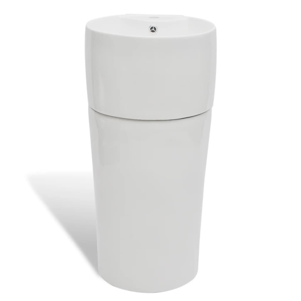 vidaXL Lavabo de Pie Redondo Agujero Grifo Desagüe Cerámica Lavamanos Color Blanco,  Negro, y mas