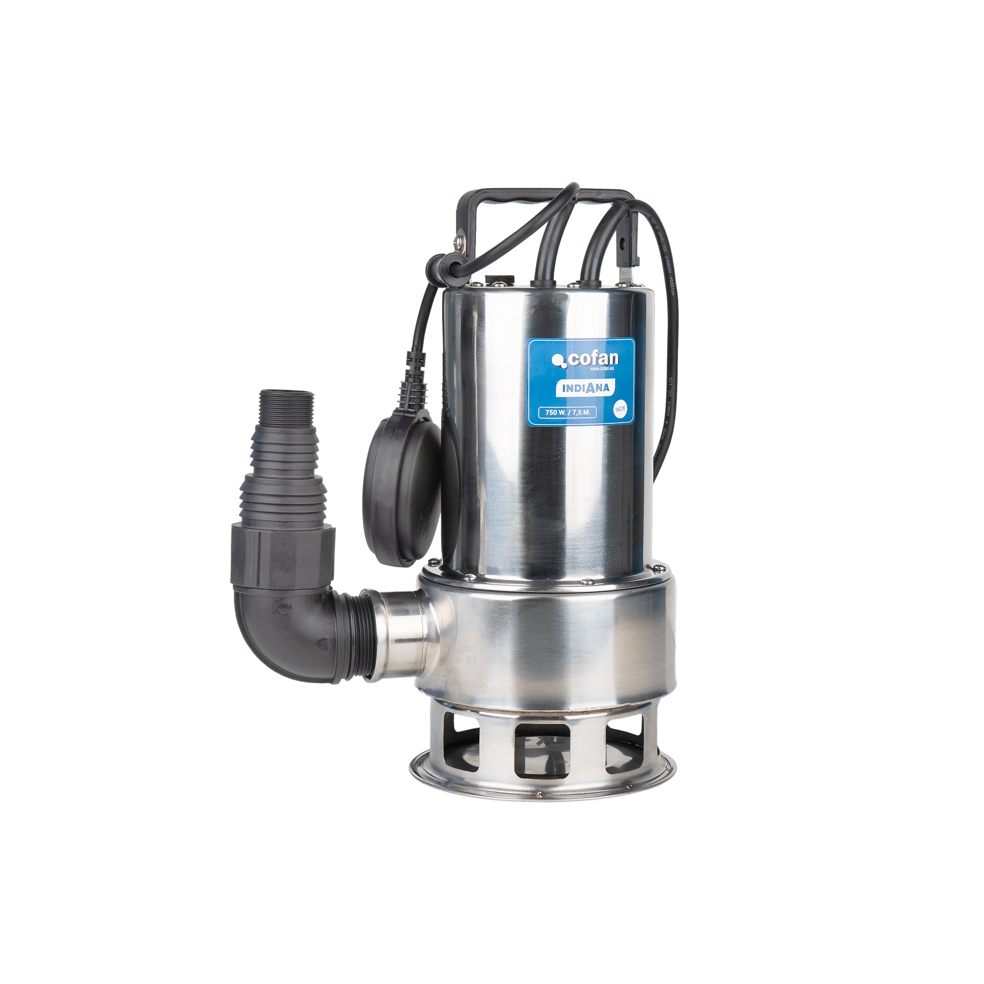 Cofan Bomba sumergible para aguas residuales | Con interruptor de flotador | Potencia: 750 W | Caudal máximo: 13000 l/h | 7 m de inmersión | Material: acero inoxidable