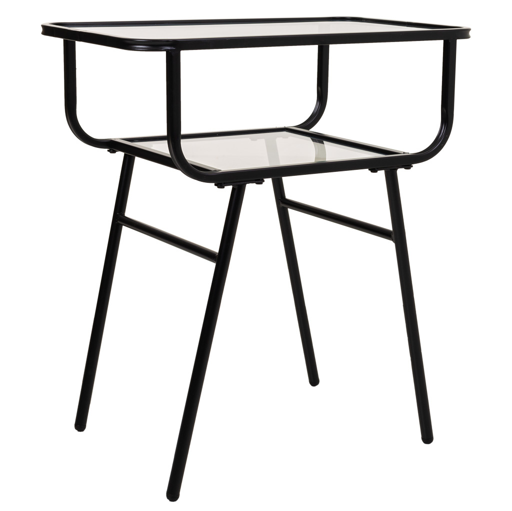 WANDERLUST DECO Mesita de metal y cristal con 1 balda gris 60x35x65,5h cm de estilo Industrial