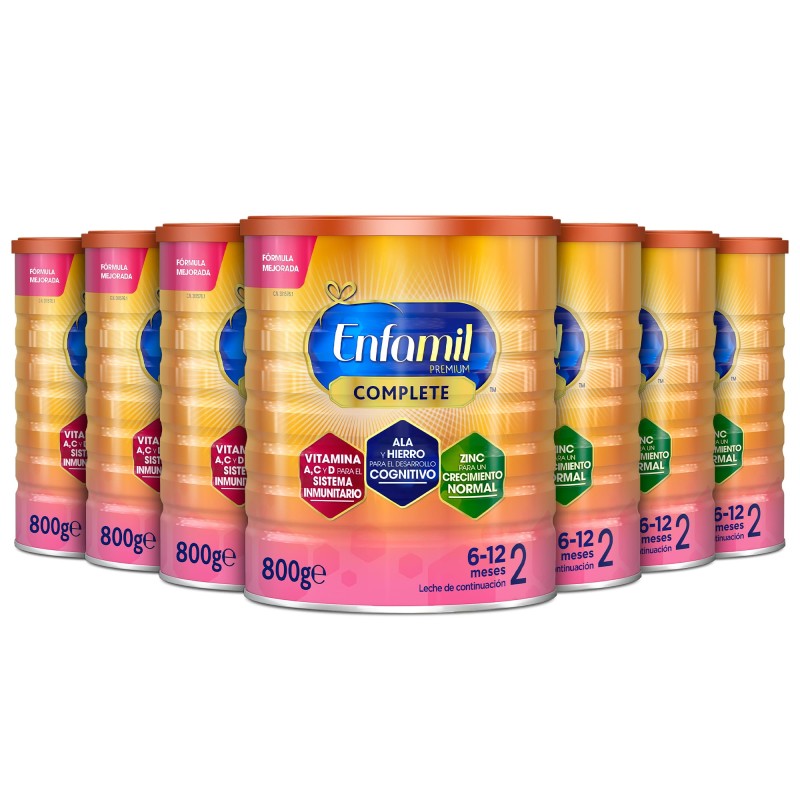 Pack x7 Enfamil Complete 2_ Leche Infantil de Continuación de 6 a 12 Meses_ 800 gr - Pack de 7 Latas