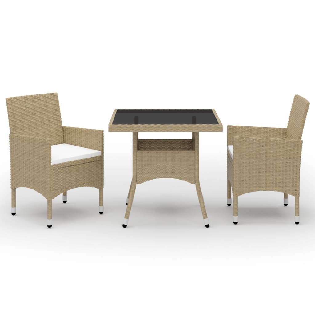 vidaXL Muebles de jardín 3 piezas ratán sintético y vidrio beige