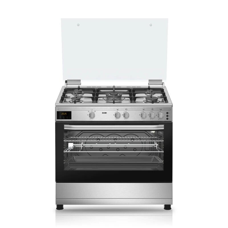 Cocina Quemador WOK triple llama (y otros quemadores estándar) 89cm 5 Quemadores Butano (incluye kit de conversión a gas ciudad) SVAN SKGW5902X Horno a Gas Inox