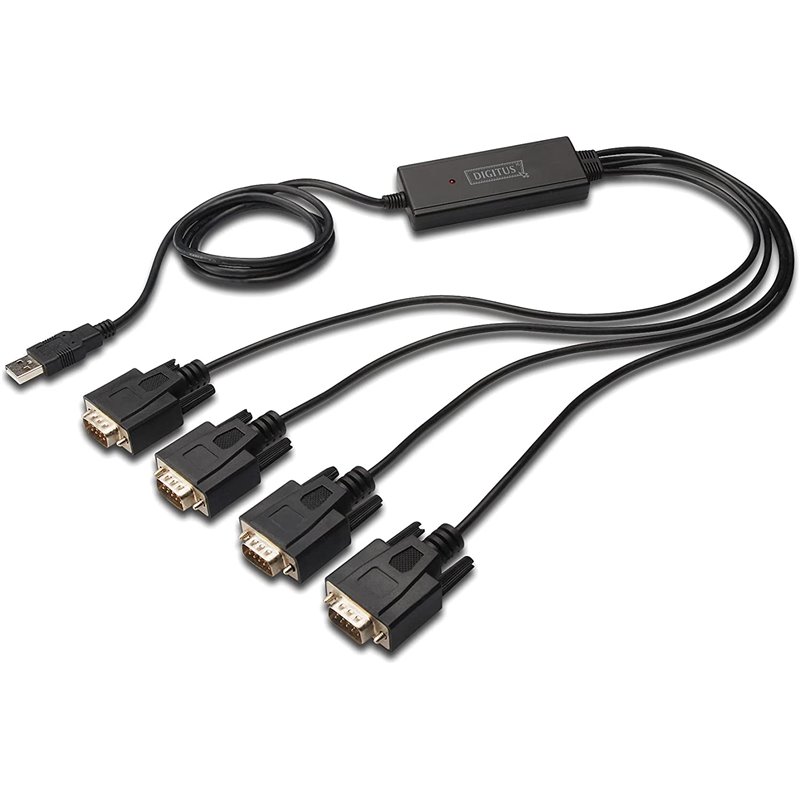 Digitus USB to 4x Serial Adapter, RS232 Converter, USB 2.0 Type-A to 4x DSUB 9M, FTDI chipset, 1.5m Negro