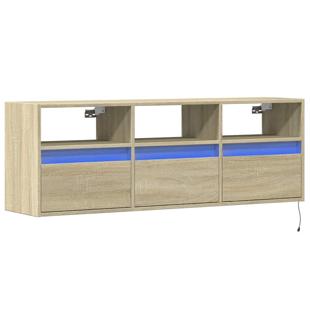 vidaXL Mueble de TV de pared con luces LED roble Sonoma 130x31x45 cm
