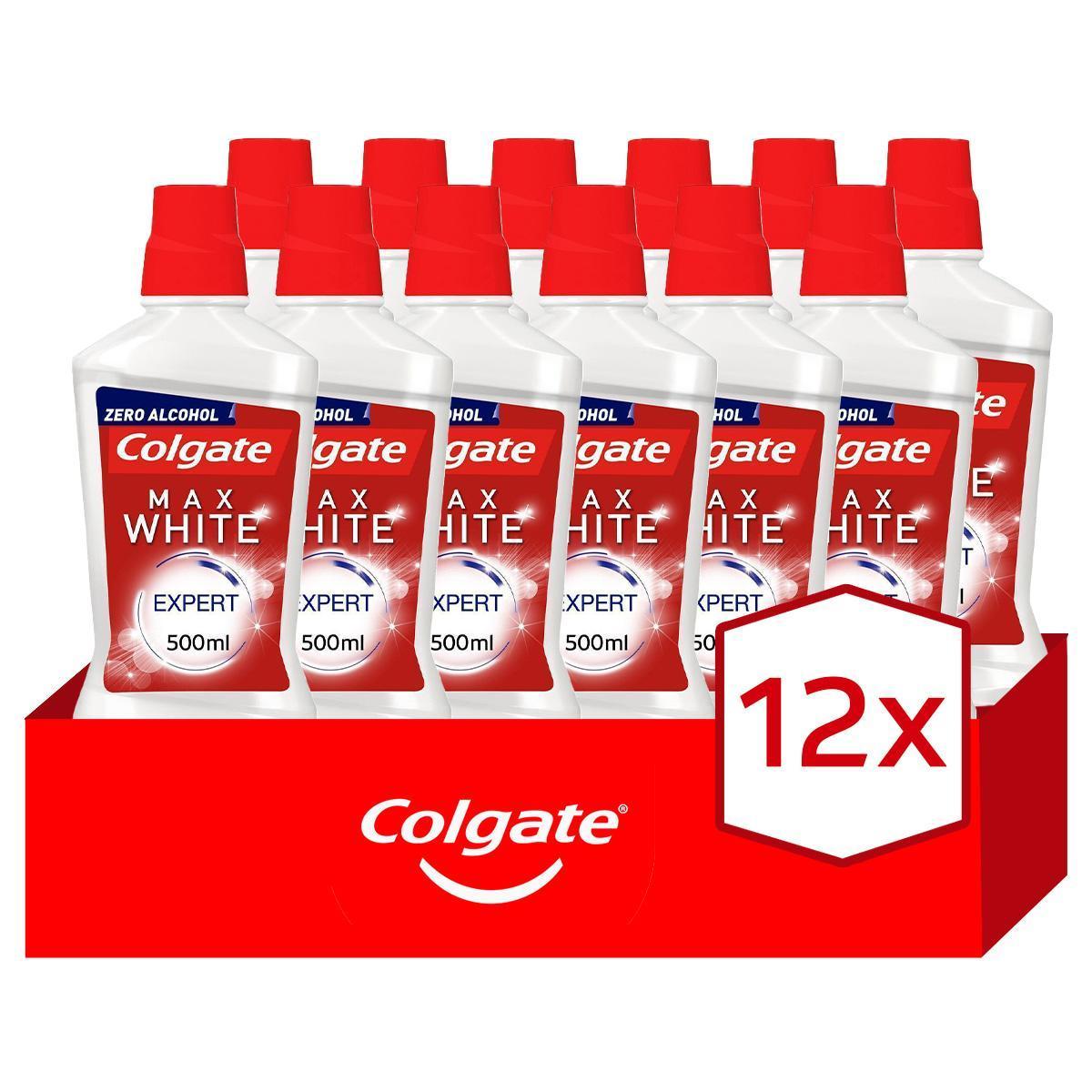 Colgate - Enjuague bucal blanqueador Colgate Max White Expert, dientes blancos 500ml. Pack 12