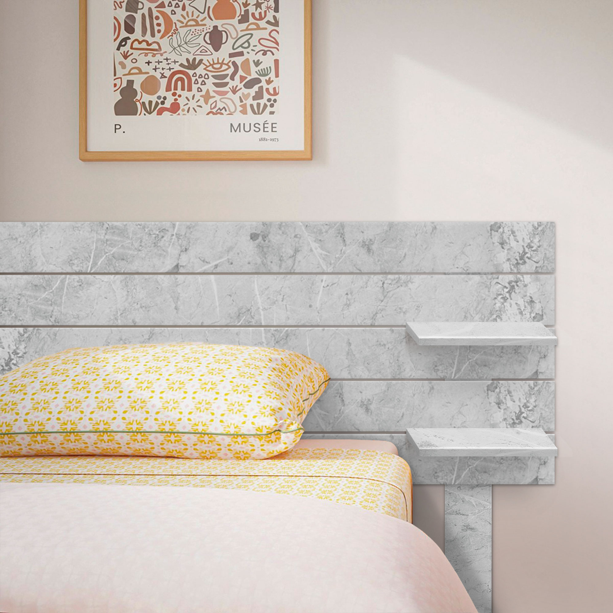 Cabecero con Estantes de Madera reciclada DM Colgante Pared Estilo Palet Horizontal con Patas