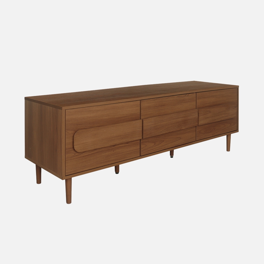 sweeek - Mueble de TV vintage con efecto madera y 3 puertas, 150cm , Juliana , 150x45x52