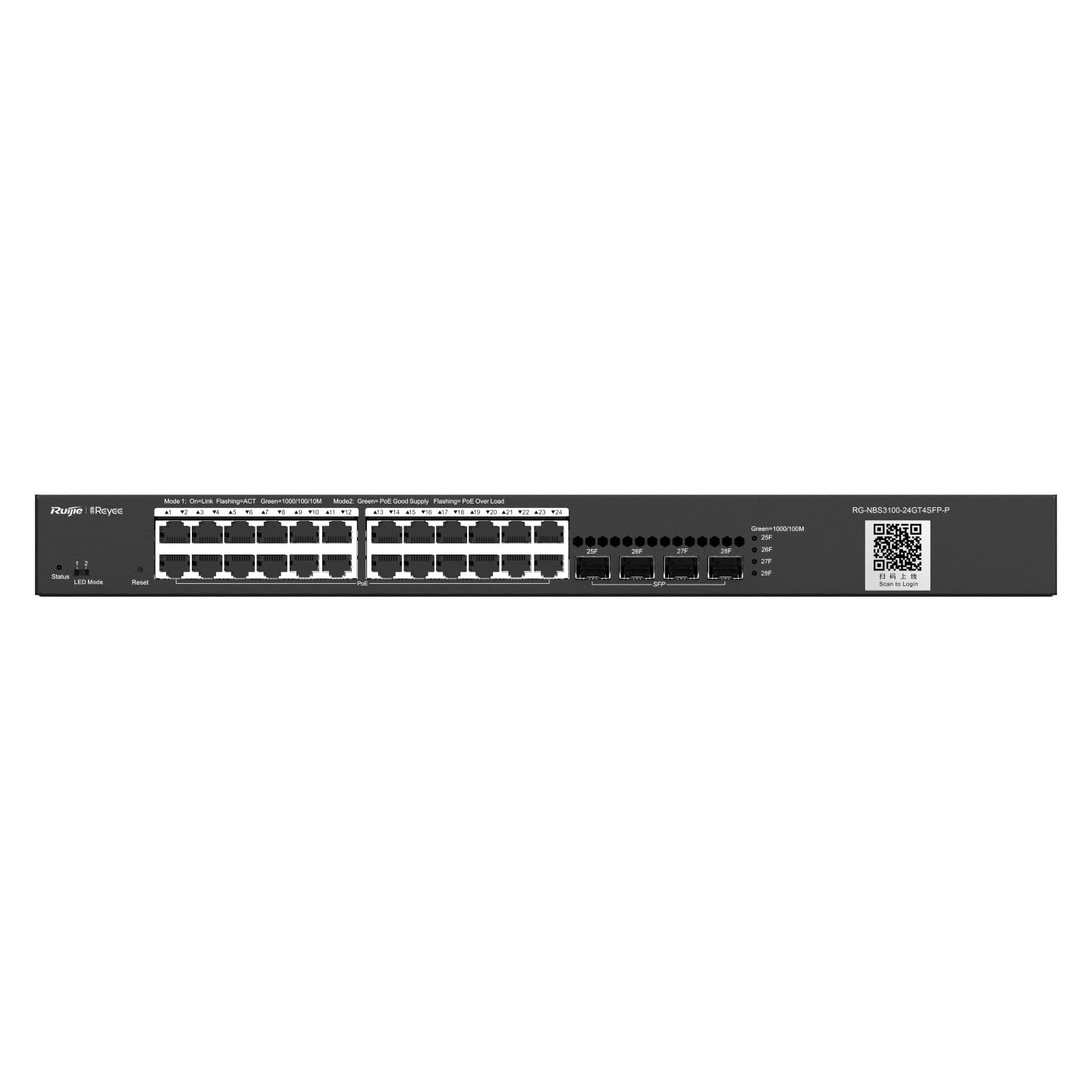 Ruijie-Reyee RG-NBS3100-24GT4SFP-P 24 Port 10-100-1000 Mbps PoE+ + 4 Port SFP L2 Yönetilebilir