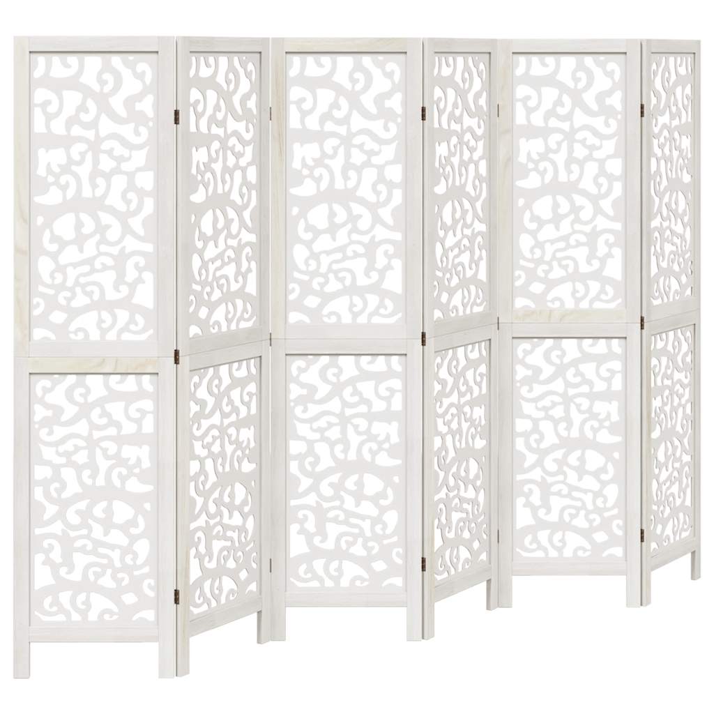 vidaXL Biombo separador de 6 paneles madera maciza Paulownia blanco