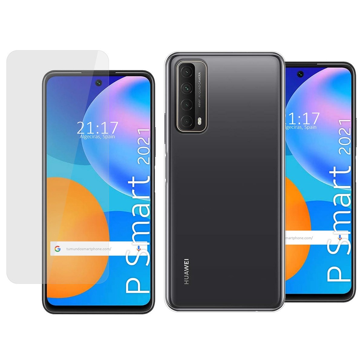 Tumundosmartphone Pack 2 En 1 Funda Gel Transparente + Protector Cristal Templado para Huawei P Smart 2021