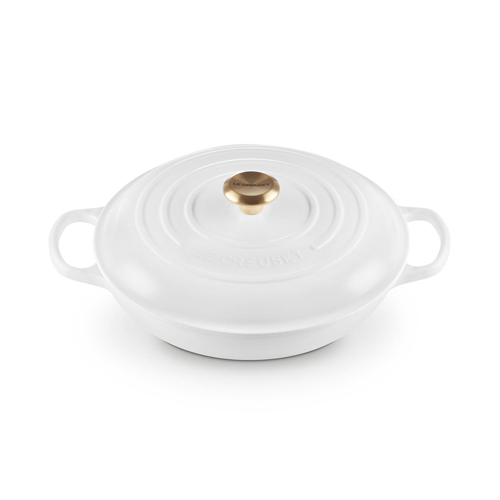 Olla Cocotte Baja de Hierro Fundido Le Creuset, Color Cereza con Interior Negro, Ideal para Arroces y Guisos, 26 cm o 30 cm