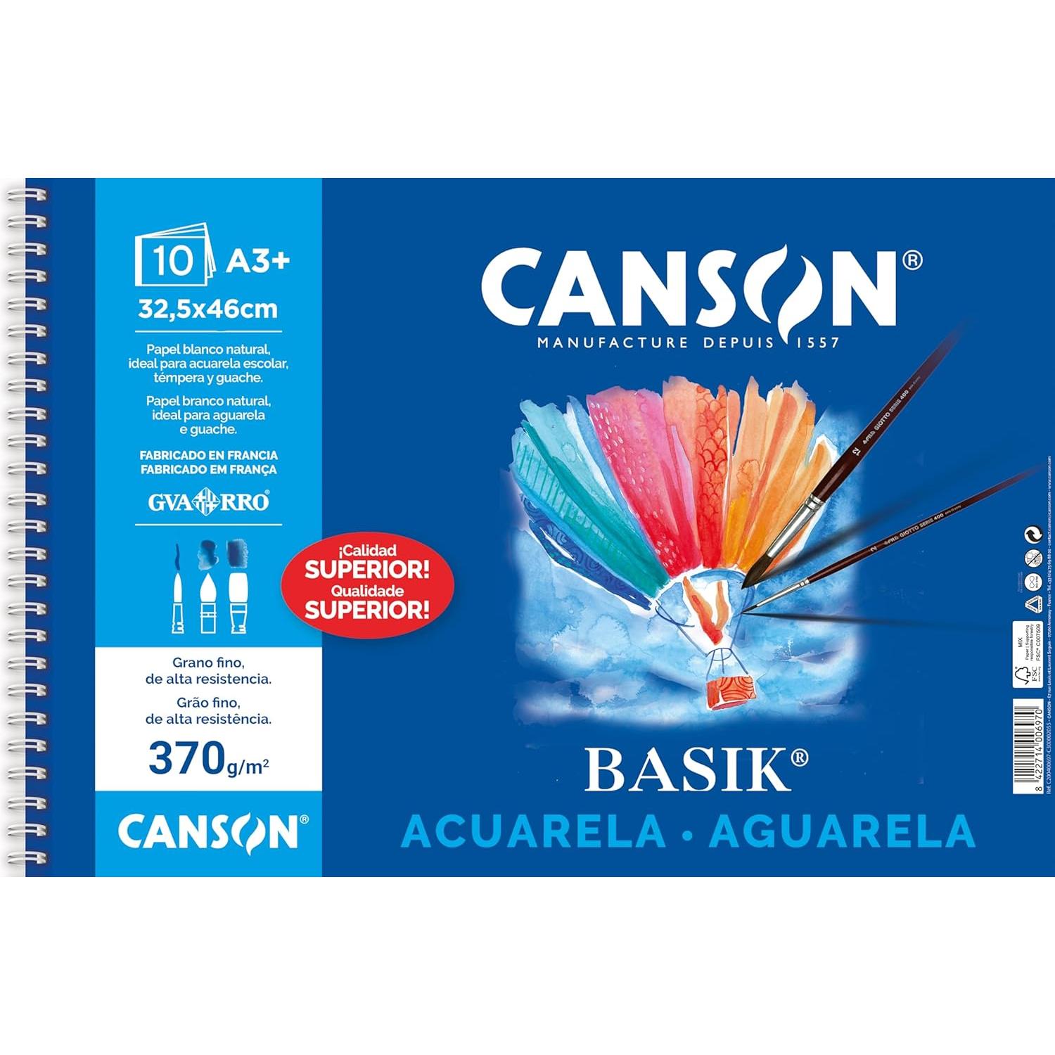 Canson Bloc Dibujo Acuarela DIN A3 Espiral 32.5x46cm 10 Hojas de 370gr Blanco Natural