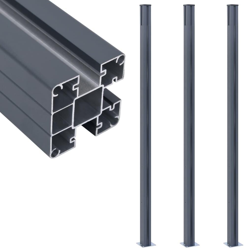 vidaXL 3x Postes de Valla Aluminio Flor Patio Panel Césped Separador Flexible Color Plateado,  Gris oscuro, y mas