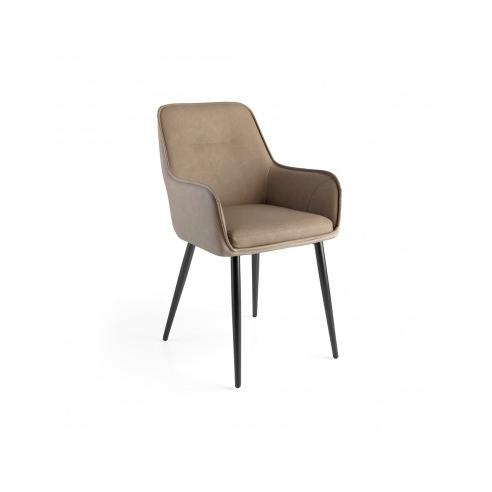 Momma Home - Set de 2 Sillas de Comedor Raíz para Muebles de Salón y Hogar con Asiento y Respaldo en Ecopiel Marrón y Trasera Beige, con Reposabrazos y Estructura Metálica Resistente