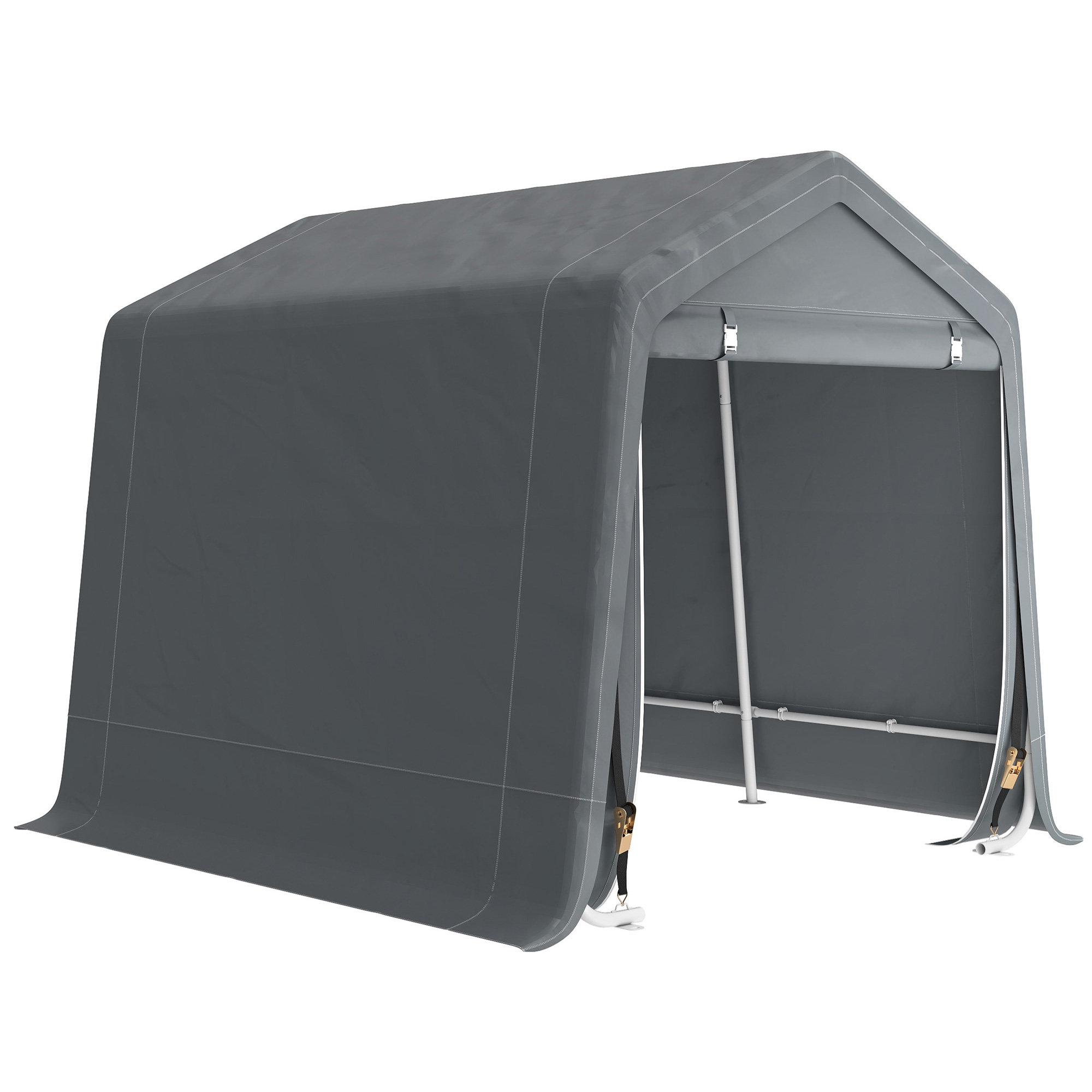 Outsunny Carpa de Jardín Exterior para Herramientas, Bicicletas, 2,4x2x2 m, Cobertizo Exterior con Marco de Metal, 2 Puertas Enrollables con Cremallera, Impermeable, Anti-UV, Garaje Portátil, Gris