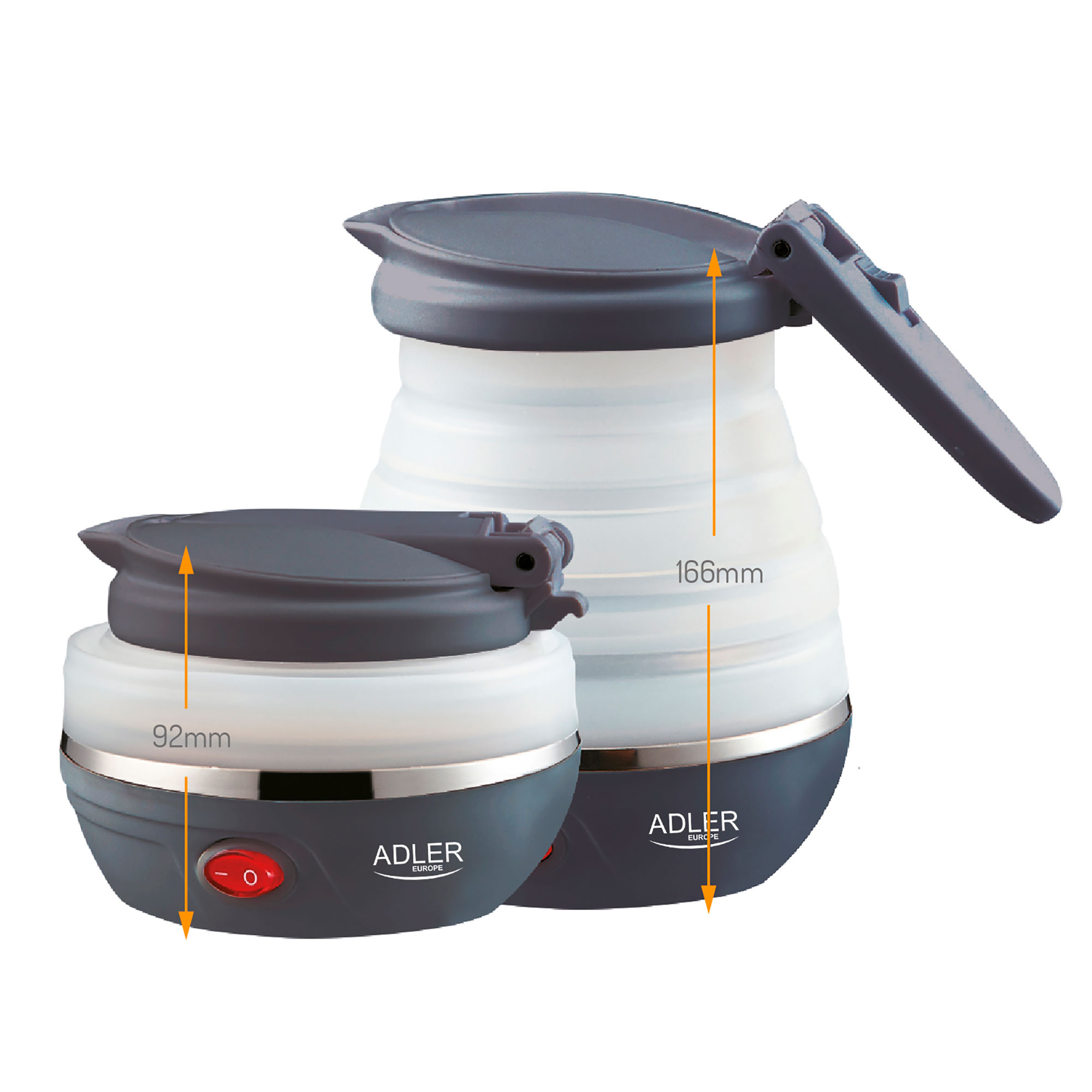 Adler AD1279 Hervidor Agua Eléctrico Plegable, 0,6L, Silicona sin BPA, Resistencia Oculta, Apagado Automátic, 750W, Blanco