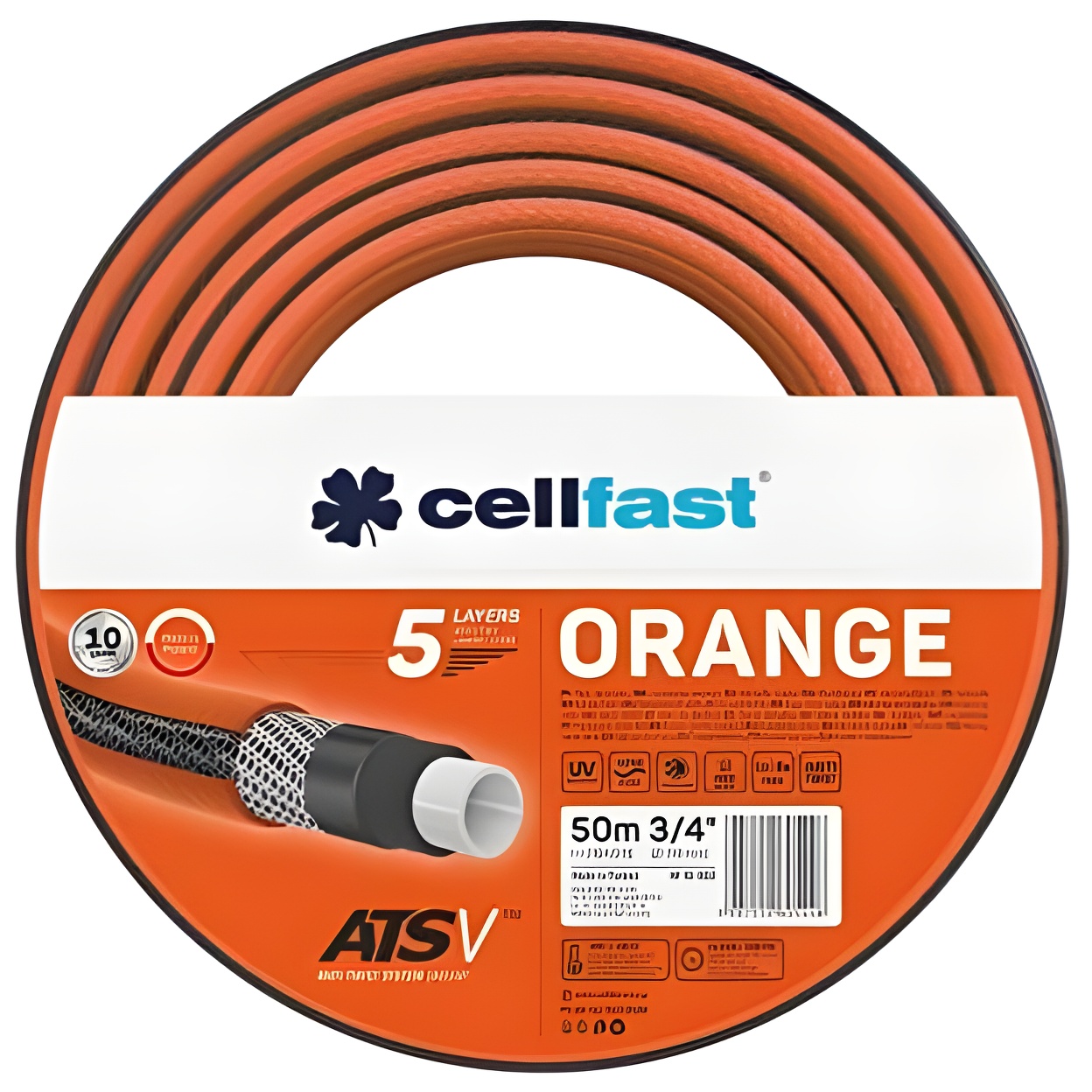 Manguera de Jardín ATSV™ Cellfast, 5 Capas, Resistente a los Rayos UV, Naranja