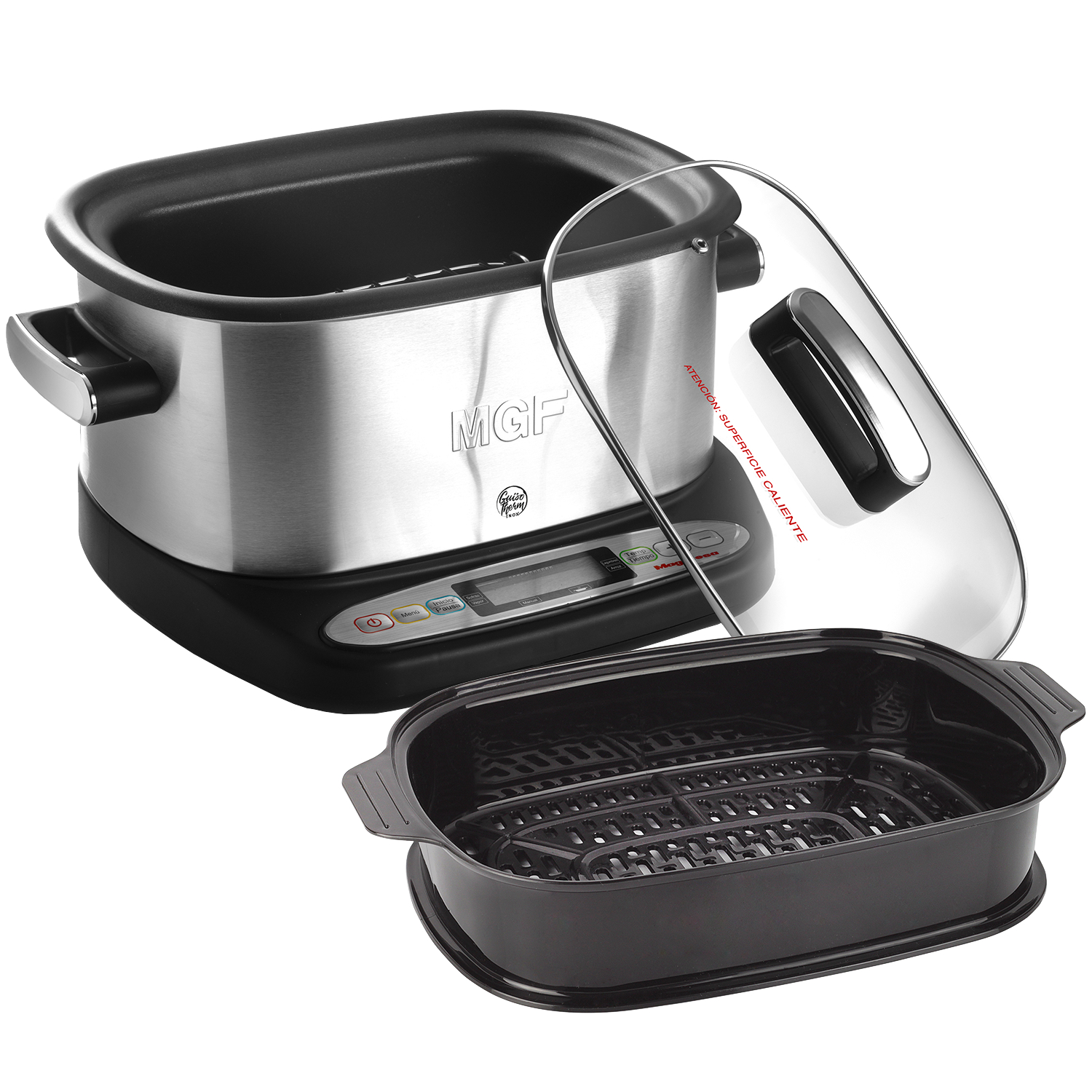 MAGEFESA GUISOTHERM INOX Olla Eléctrica de Cocción Lenta Multifunción de 1250W y 6L, Recipiente Extraíble Antiadherente