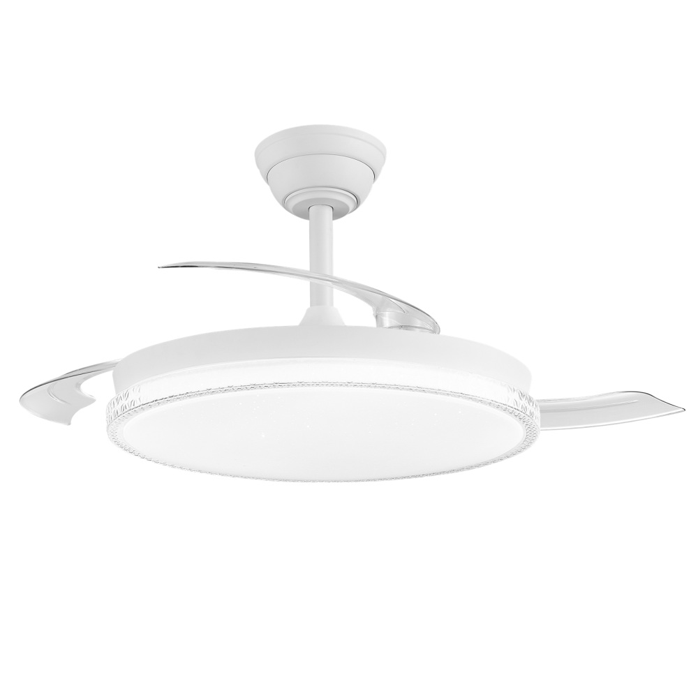 Ventilador de techo STARFULL efecto estrellas, motor DC 6 velocidades Tecnología Led 46W sistema CCT 5520 Lúmenes, Control remoto con temporizador, luz regulable en color e intensidad, Memoria motor inverter verano/invierno ultra silencioso.