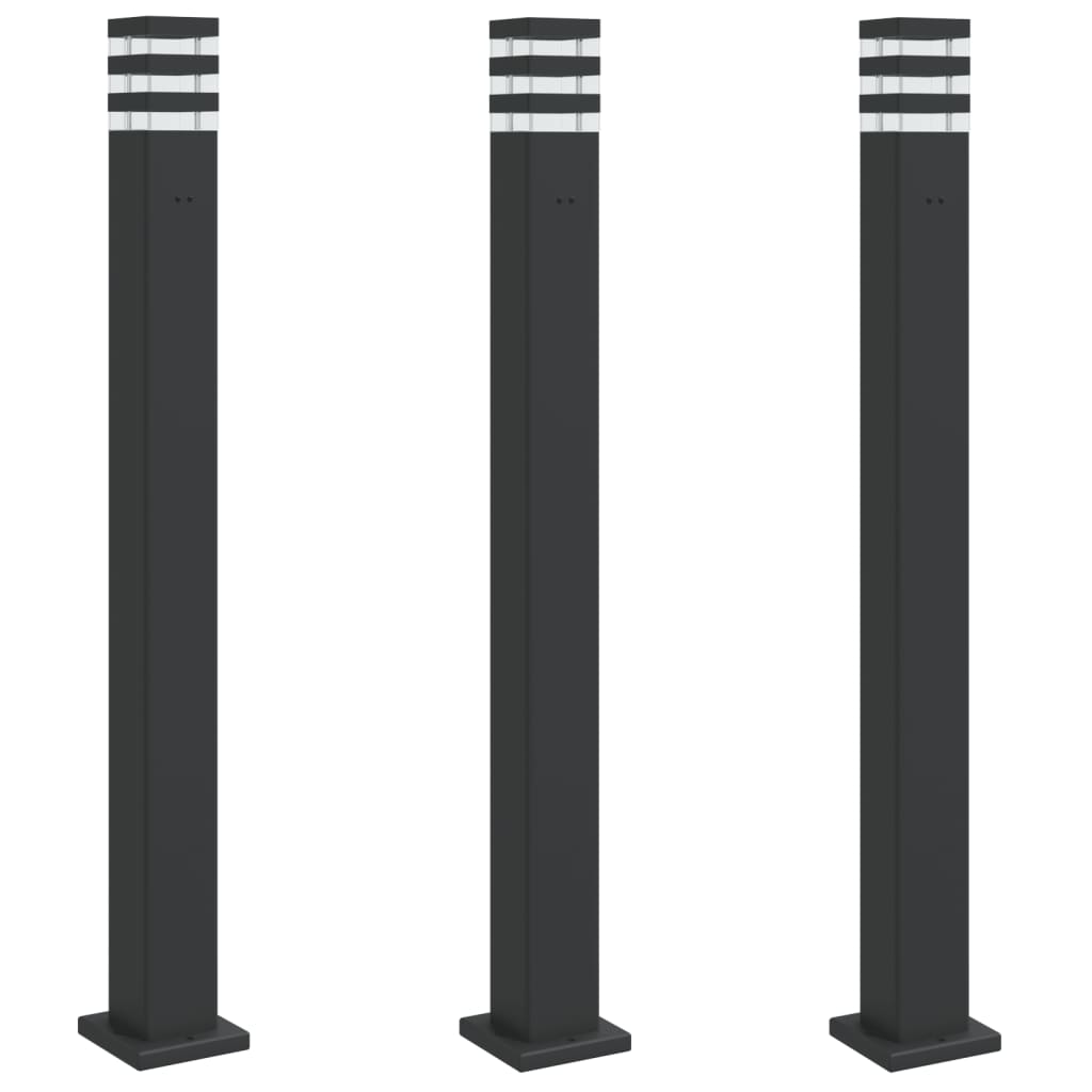 vidaXL Lámparas suelo exterior con enchufe (3 unidades) aluminio negro Dimensiones 50 cm, 80 cm, 110 cm