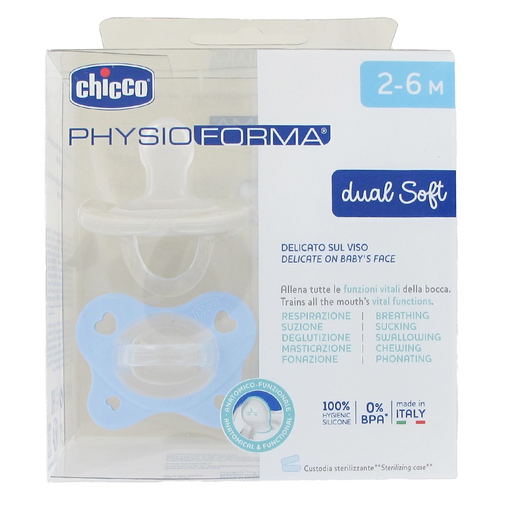 Chicco Chupete  Physioforma Dual Soft Azul/Gris 2-6M 2 UD