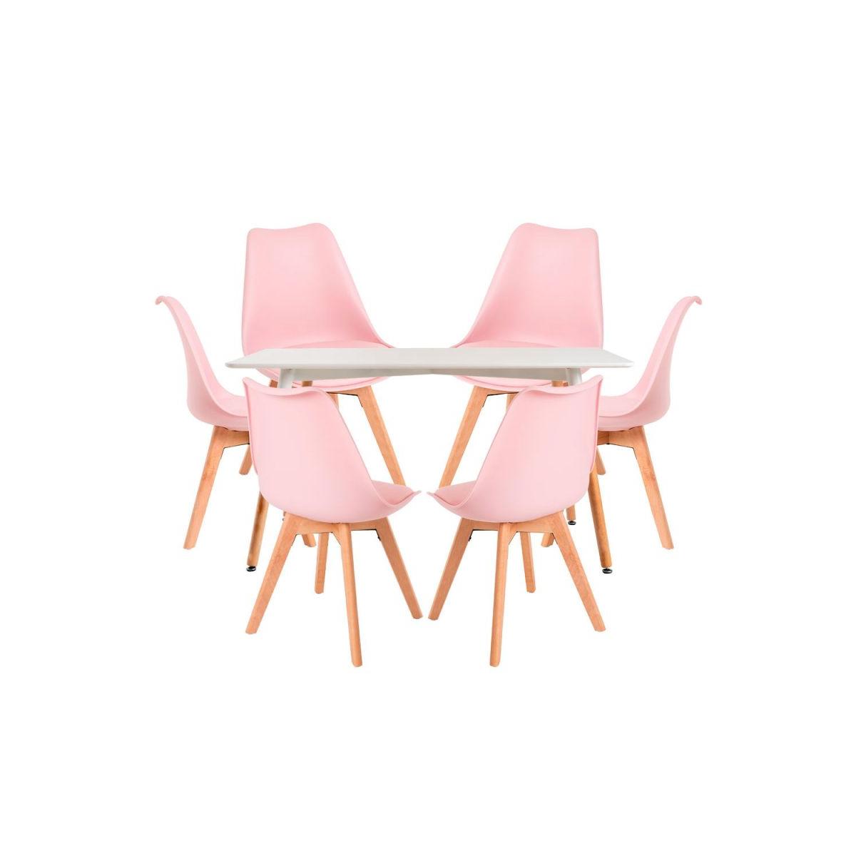 Regalos Miguel - Conjuntos de mesa y sillas - Conjunto Mesa Tower Rectangular 120 x 80 cm Blanca y Pack 6 Sillas Synk Basic - Rosa