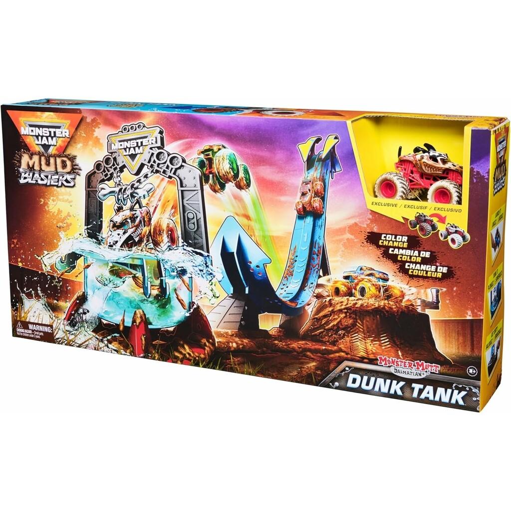 Monster Jam Mud Blasters Dunk Tank con Vehículo Exclusivo Monster Mutt Dalmatian