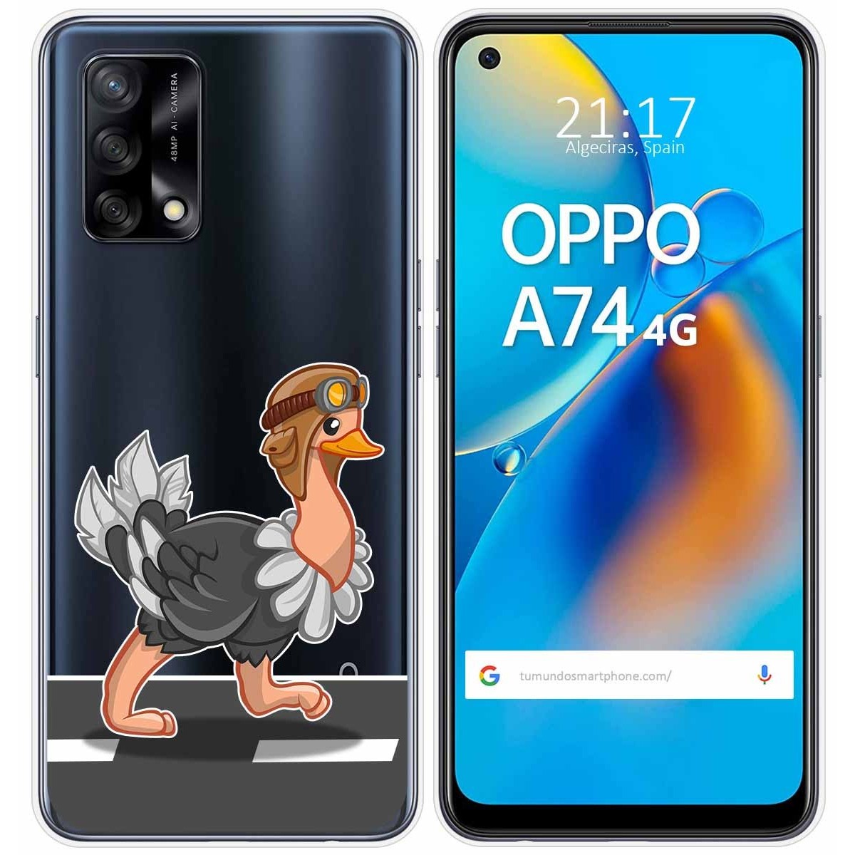 Tumundosmartphone Funda Gel Transparente para Oppo A74 4G diseño Avestruz Dibujos
