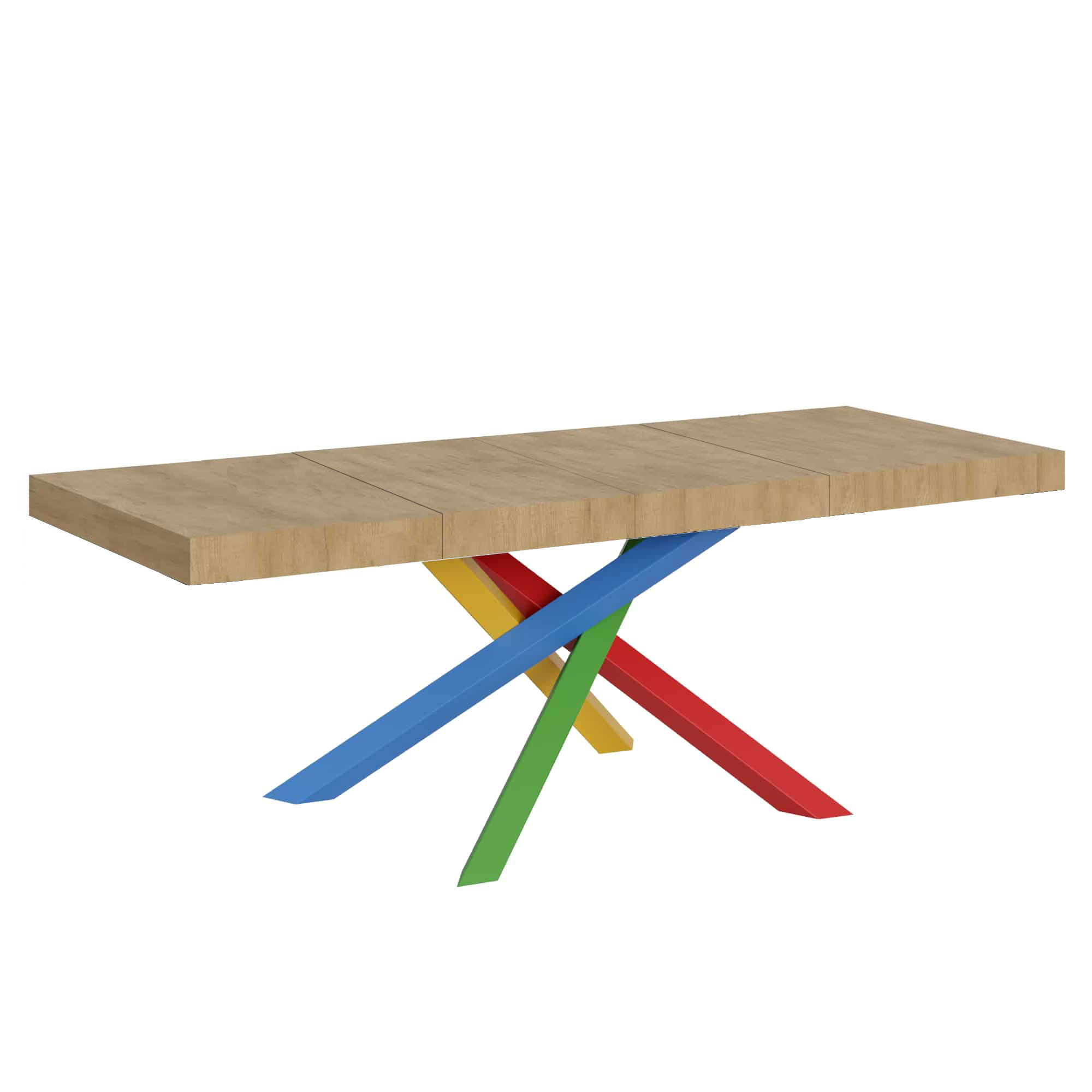 Mesa extensible 200/304x90 cm Volantis Premium roble natural patas multicolor 4/B - Itamoby