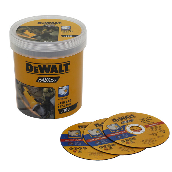 Disco de corte de acero inoxidable 125 x 22,2 x 1 mm (100 unidades) - DW DT20540